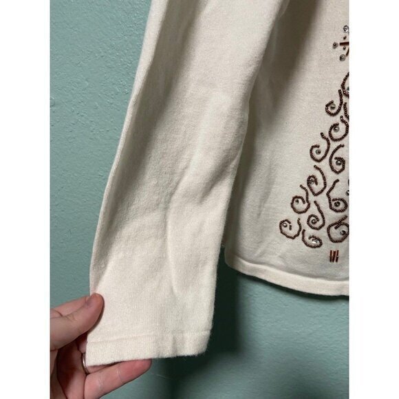 Mercer Street Studion Women's Cream and Gold Christmas Tree Sweater Cardigan Med - Picture 4 of 7